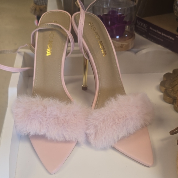 Fashion Nova Shoes - Fashion Nova Pink Fur Strap Heels